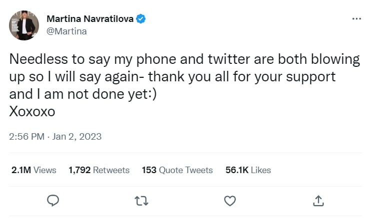 They detect cancer Martina Navratilova: "I have not finished"
