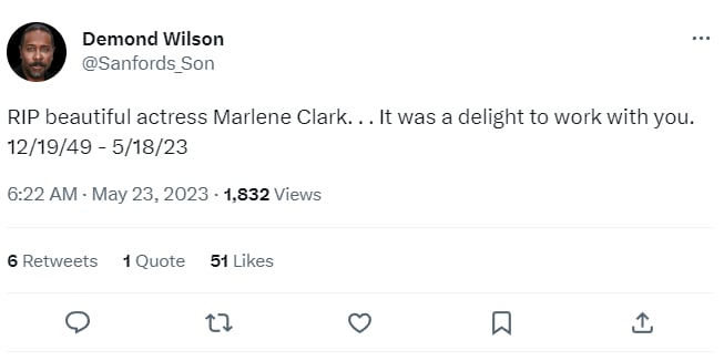 Muere actriz Marlene Clark: "Fue un placer trabajar contigo"