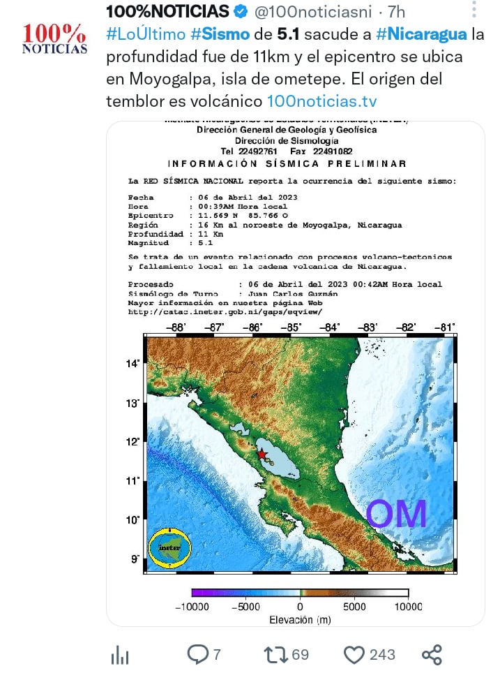 Earthquake magnitude 5.1 Nicaragua