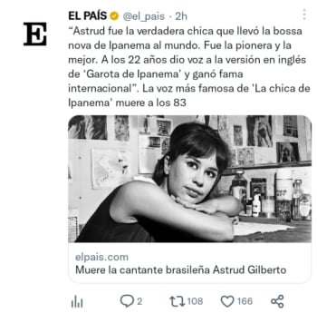 Muere cantante Astrud Gilberto
