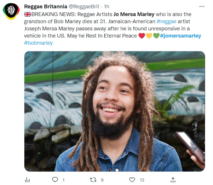 BOB MARLEY'S GRANDSON LOSES LIFE