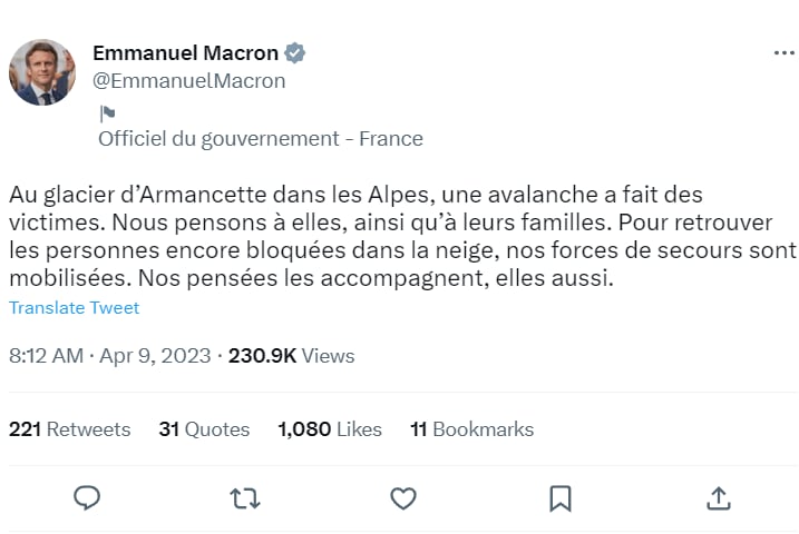 Avalancha Alpes víctimas mortales: ¿Qué información proporcionó el presidente Macron?
