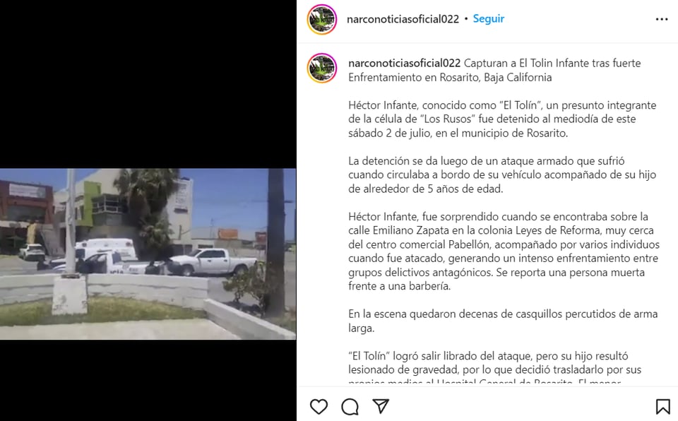 Tolin Infante captured Rosarito: For saving his son's life?