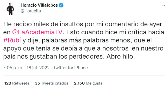Horacio Villalobos wins hate: He apologizes on social networks