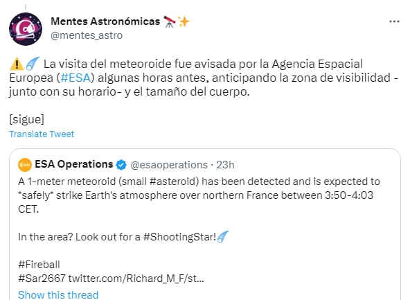 Asteroid atmosphere Earth France: Another had already entered