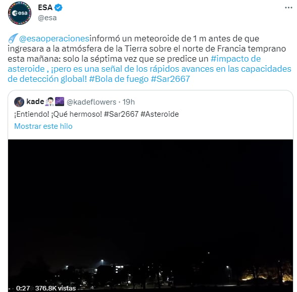 Asteroid atmosphere Earth France: A ball of fire