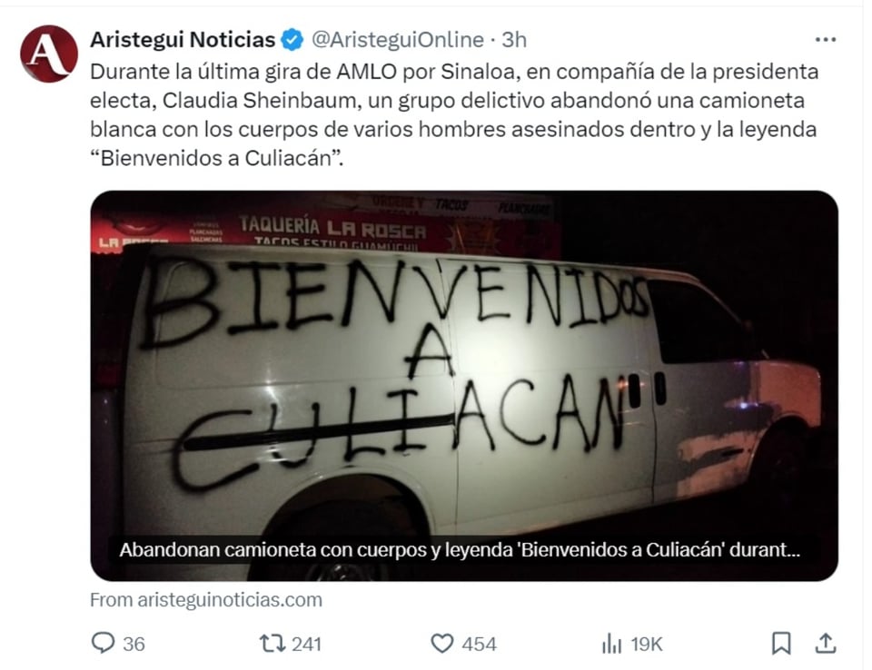AMLO Sinaloa, presidente de México, Claudia Sheinbaum, violencia, MundoNOW