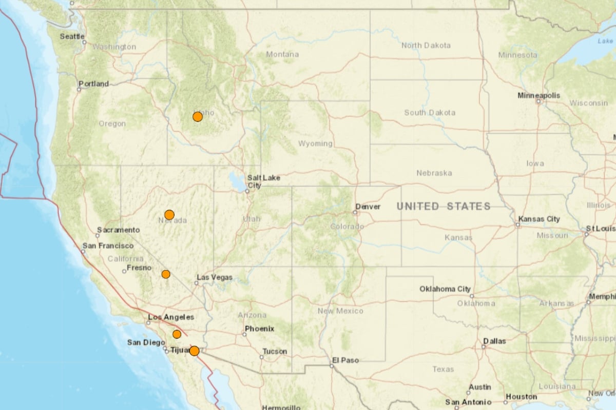 USGS reporta sismos en Idaho y Nevada