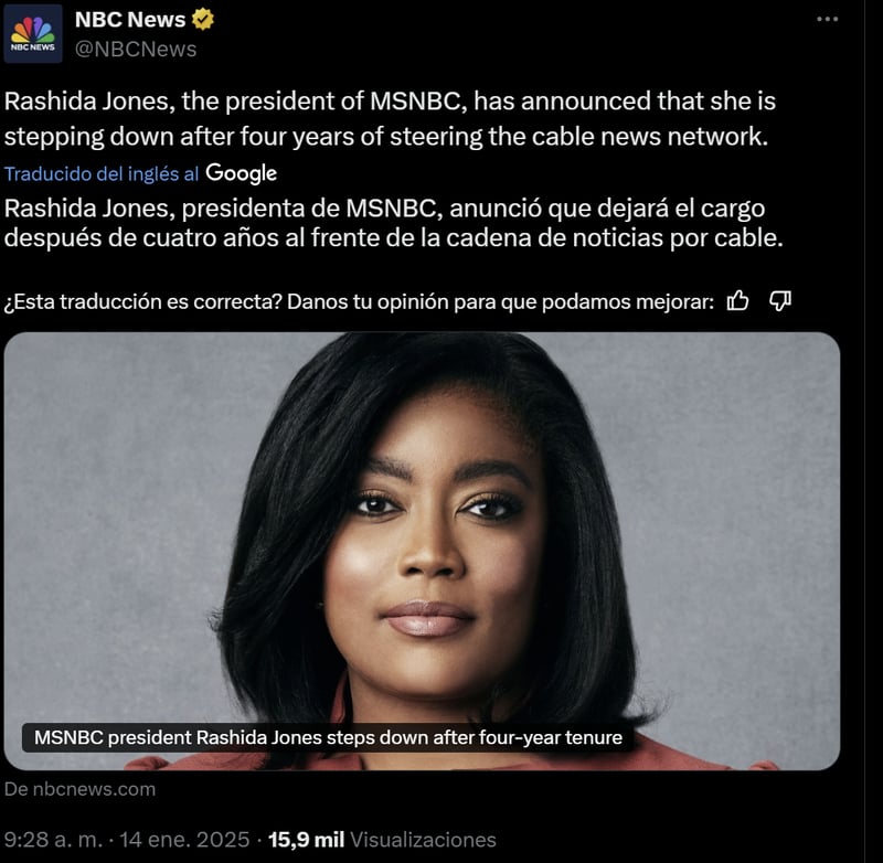 Rashida Jones,renuncia, presidencia,MSNBC,MundoNow