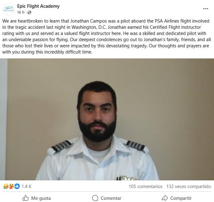 Hispanic Pilot Dies in Crash, Flight 5342, injured, Jonathan Jay Campos, Mundonow
