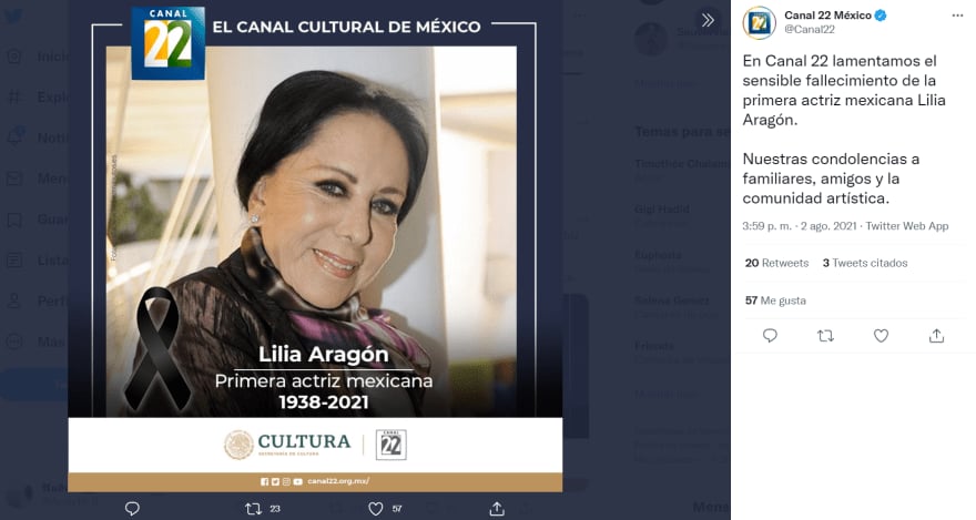 Lilia Aragón causes death: The confirmation of her death