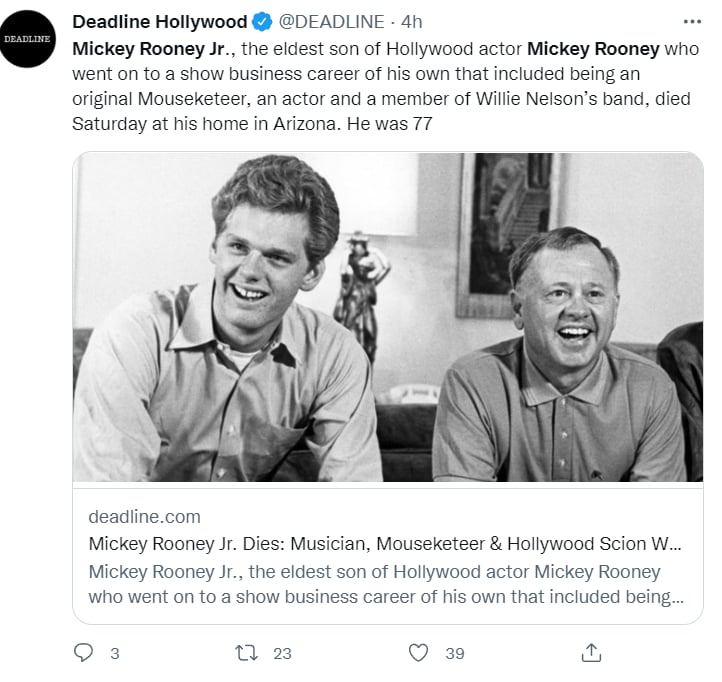 Muere Mickey Rooney Jr: "Dio todo lo que pudo"