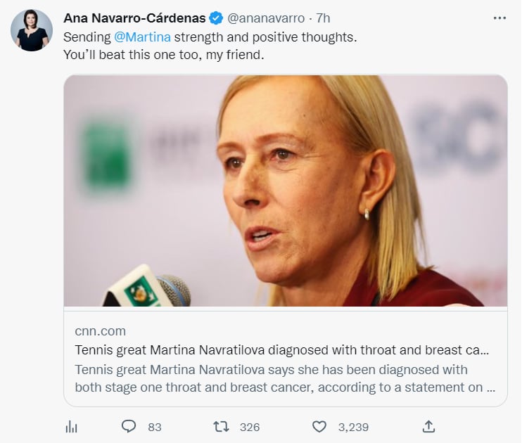 They detect cancer Martina Navratilova: Navratilova's trajectory