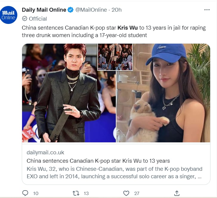 Sentenced singer Kris Wu: Since when have you been detained?