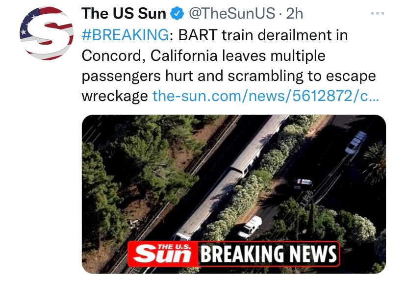 Train derailment confirmed in California