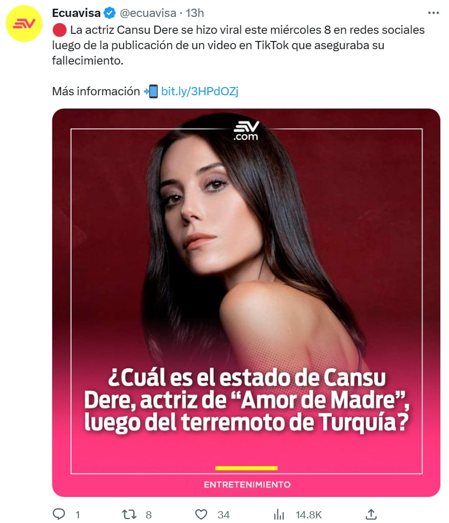 Desaparece Cansu Dere sismo