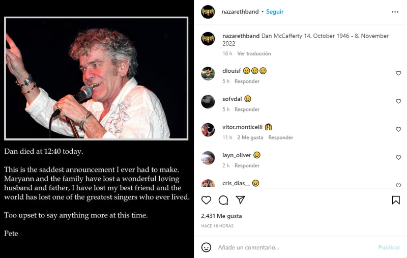 Rock legend Dan McCafferty dies