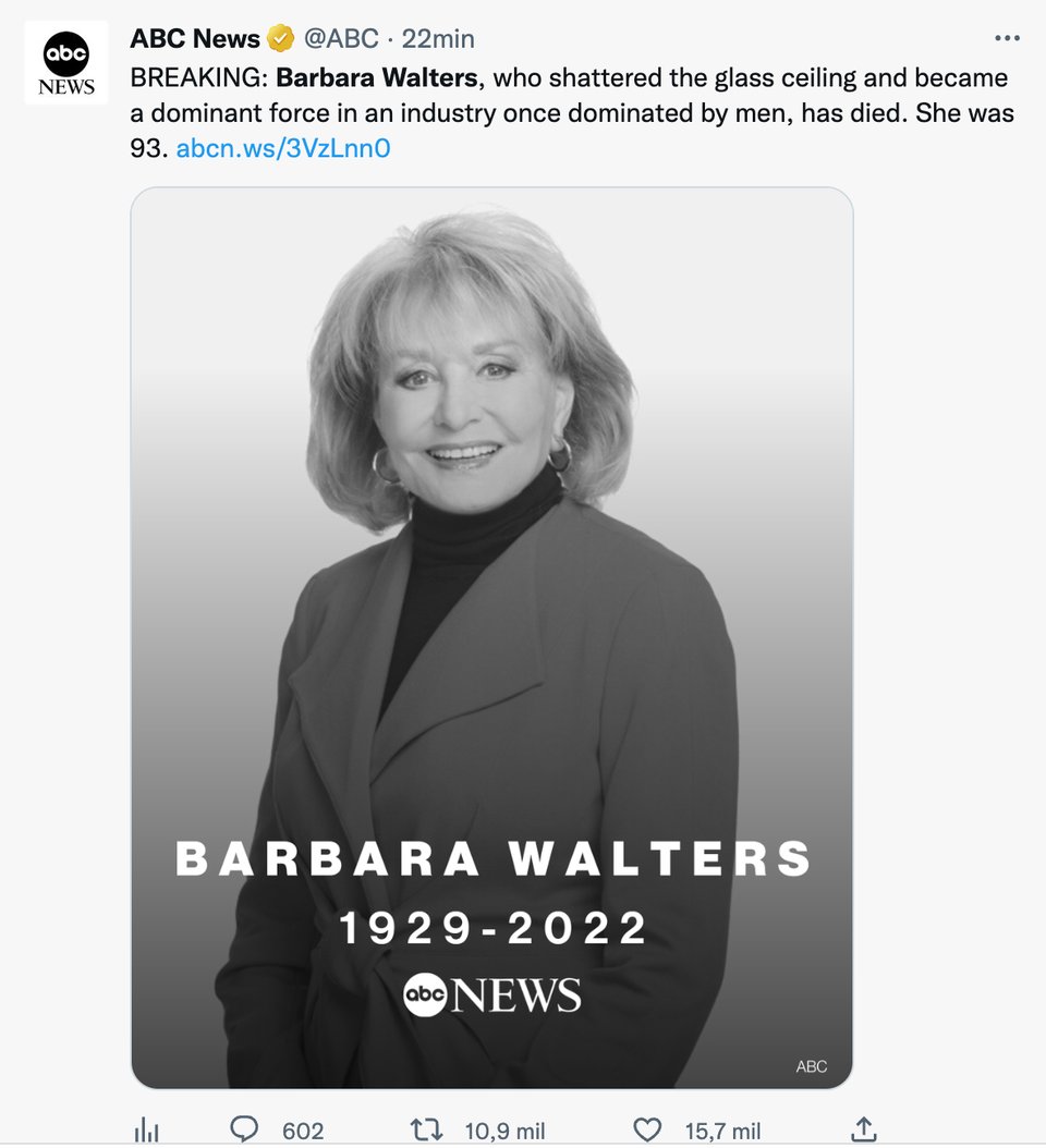 The unexpected death of Barbara Walters