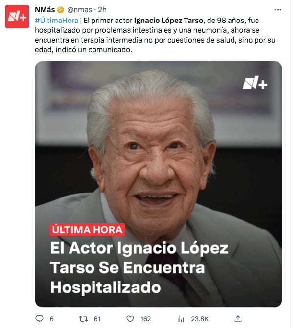 Ignacio López Tarso hospitalized