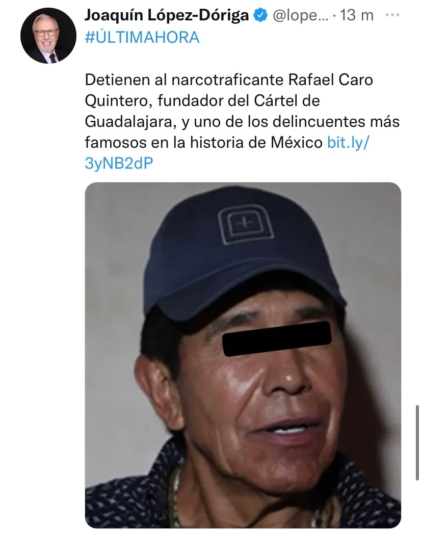 LAST MINUTE: Drug trafficker Rafael Caro Quintero arrested after years on the run