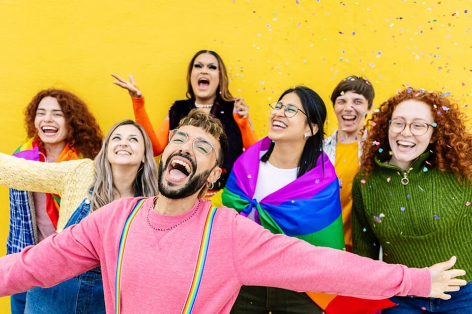 LGBT community, young friends, celebrating gay pride