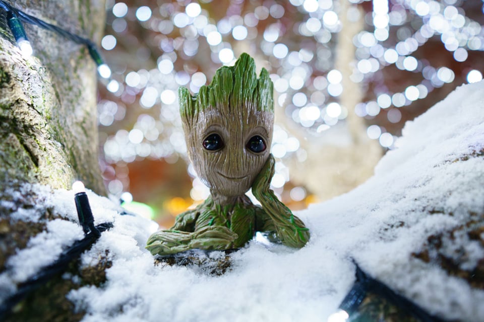 Groot, Marvel, superheroes, snow, Christmas