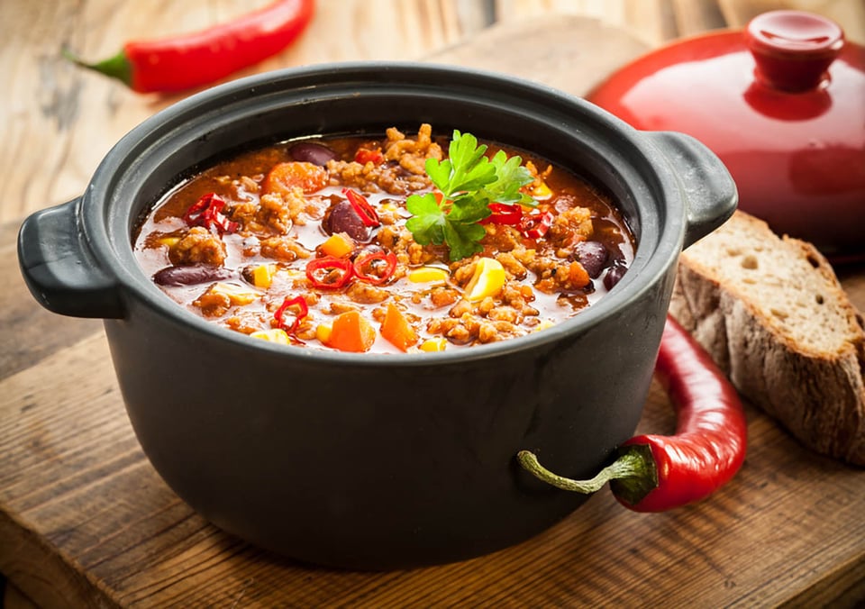 chile, frijoles, cazuela, maceta, comida