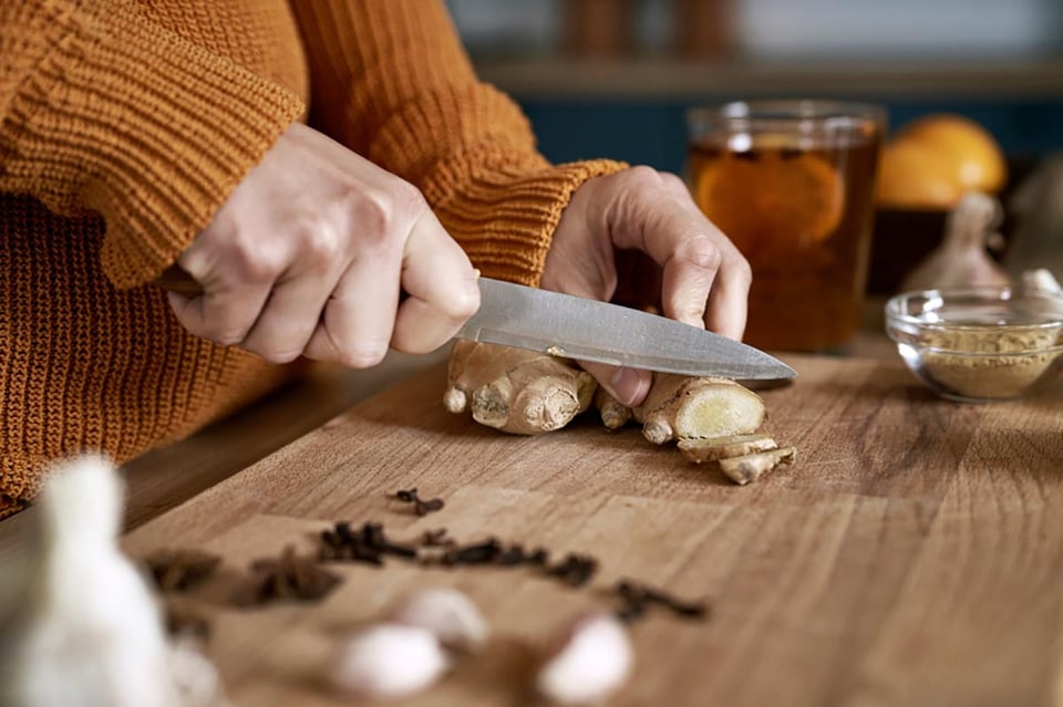 ginger, cooking, woman, knife, cooking