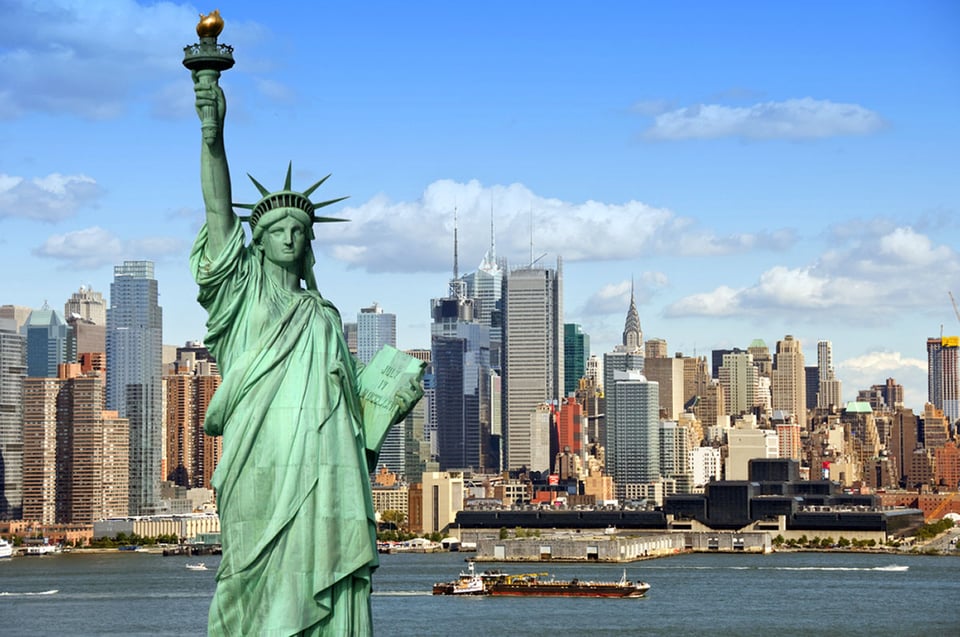 Nueva York, Estatua de la Libertad, paisaje urbano, ciudad, rascacielos