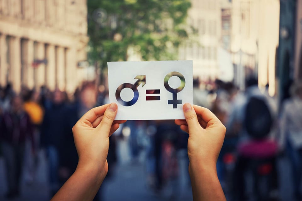 Gender equality concept, woman holding a sign