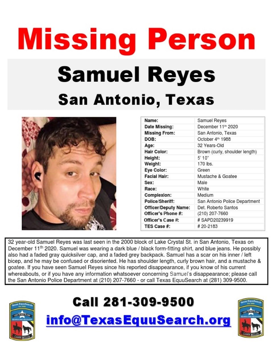 Samuel Reyes disappeared four months ago and is found dead