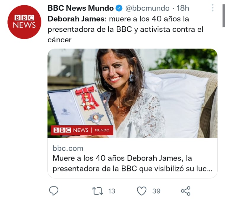 Muere locutora Deborah James