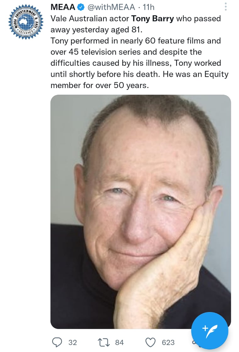 Actor Tony Barry dies