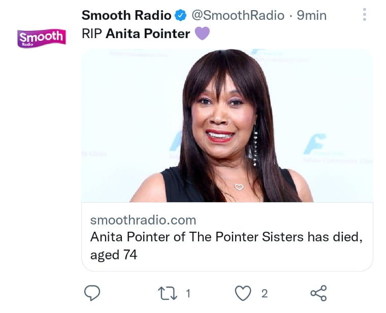Singer Anita Pointer dies