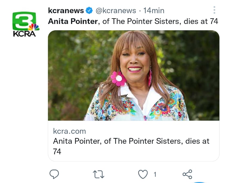 Singer Anita Pointer dies