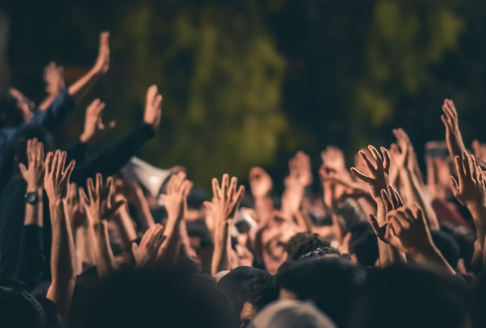 Hands lifted on protest
