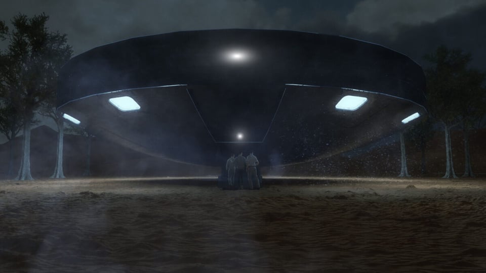UFO landing on a open field