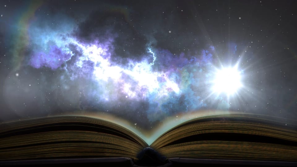 A open book unfolnding a galaxy