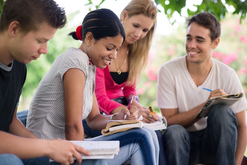 grupo, estudio, adolescentes, universitarios, tarea