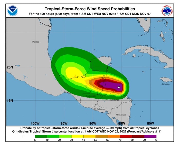 Tormenta tropical Lisa avanza Centroamérica