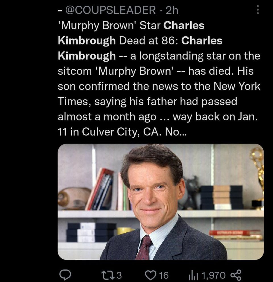 Charles Kimbrough is recognized for his work on the Murphy Brown series