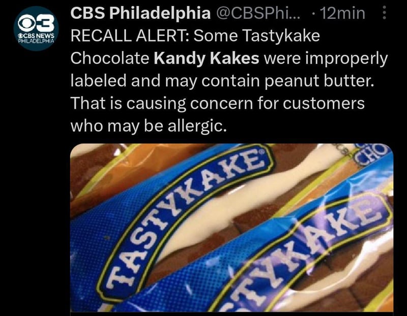Emiten recall de Kandy Kakes de la marca 'Tastykakes'