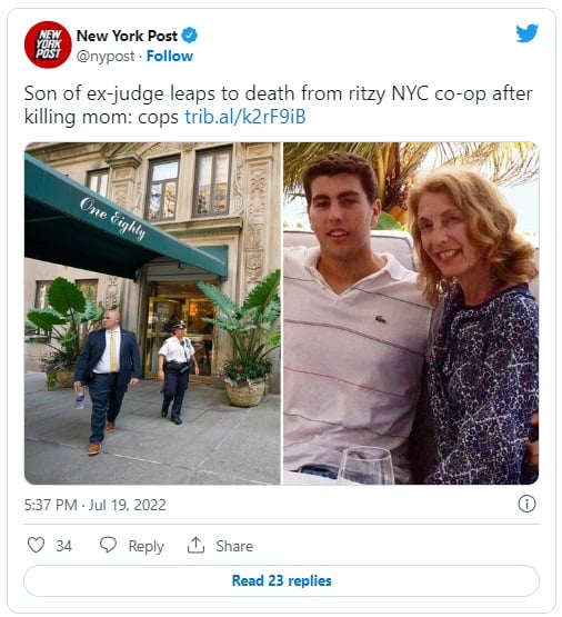 Judge's son throws himself naked from the 16th floor after heinous act against his mother