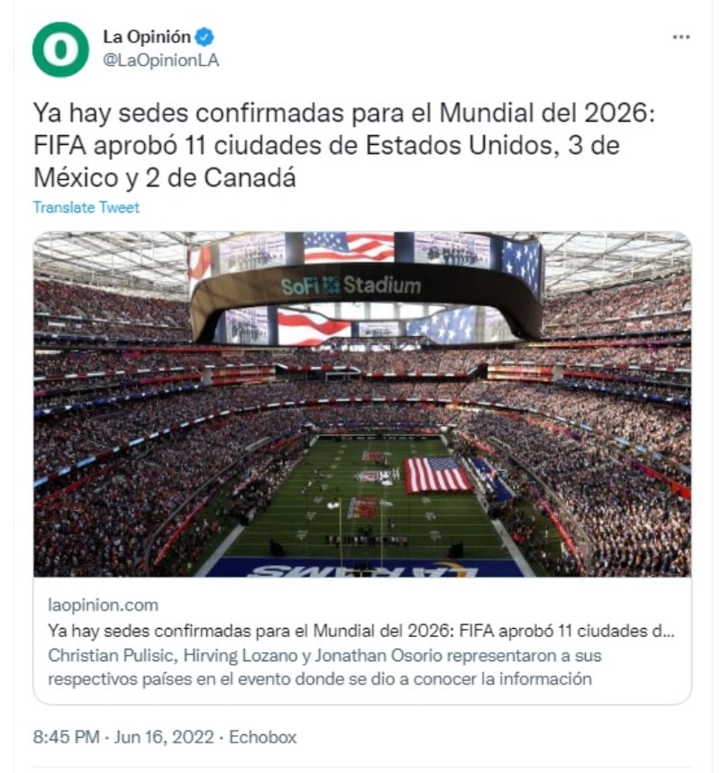 Estados Unidos sede Mundial: “En 2026, el soccer será el deporte número 1 en este país”