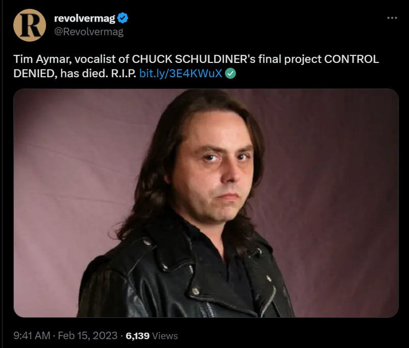 Tim Aymar, lead singer of Control Denied, has died
