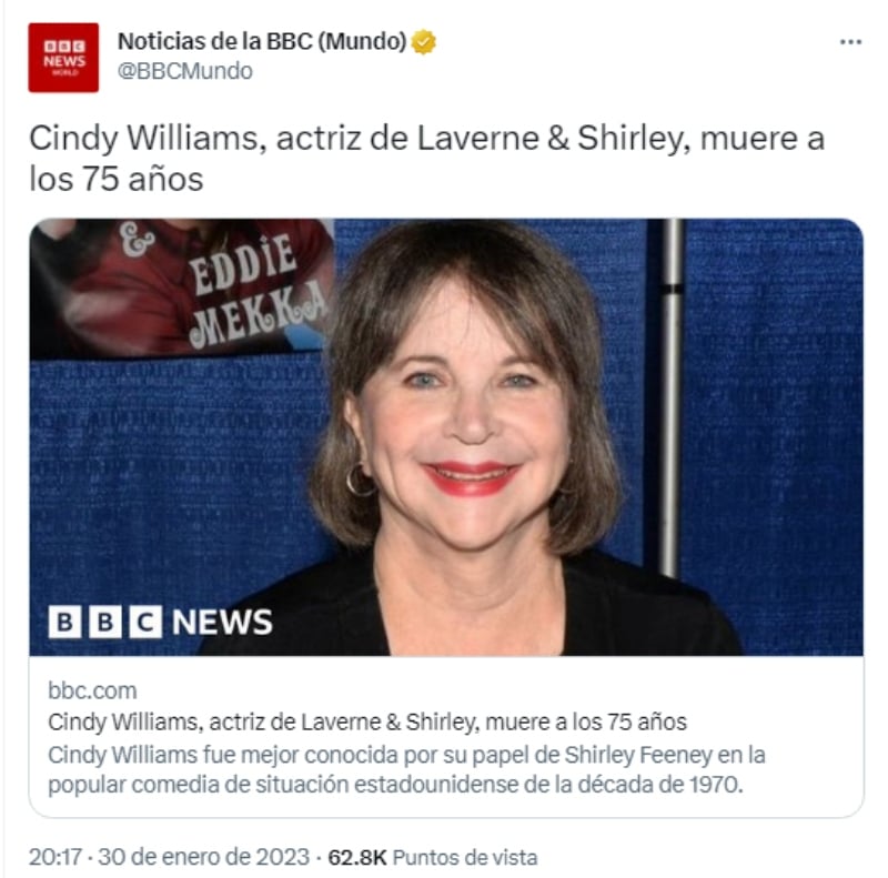 Actress Cindy Williams dies