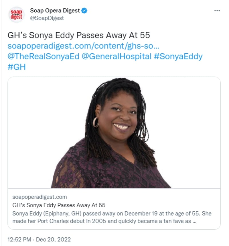 Muere la actriz Sonya Eddy a los 55 años