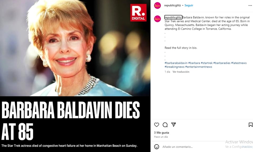 Barbara Baldavin, Star Trek, Angela Martine, luto, MundoNOW