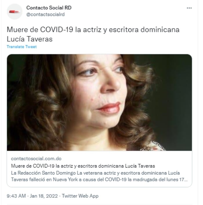 Lucia Taveras dies of Covid