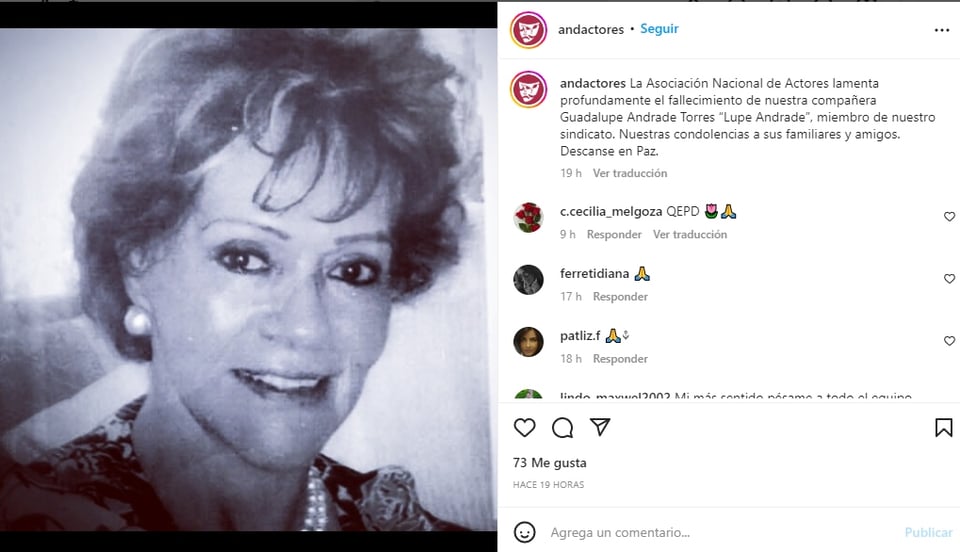 Muere la actriz Lupe Andrade